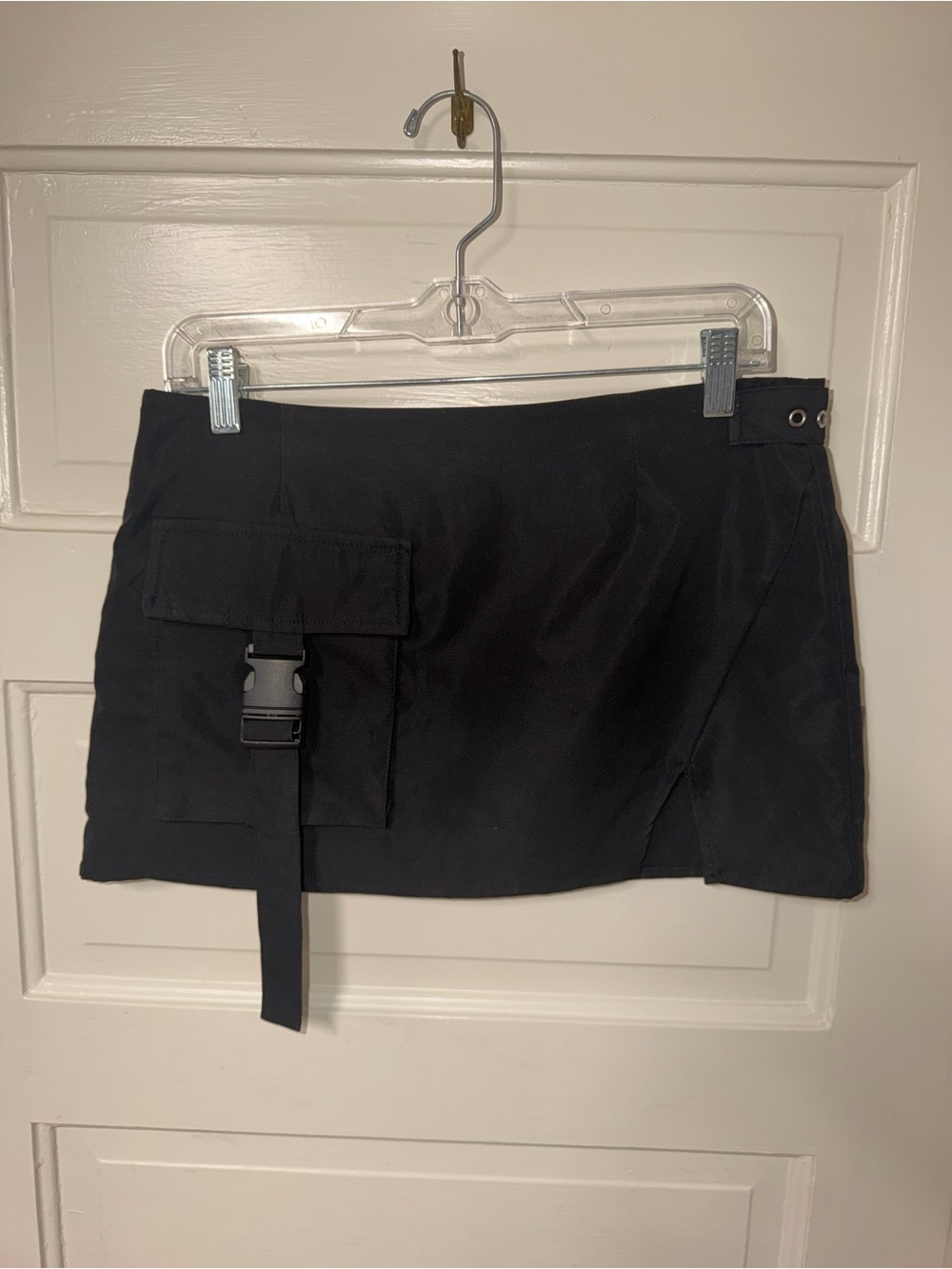 Black Utility Mini Skirt with Buckle Pocket